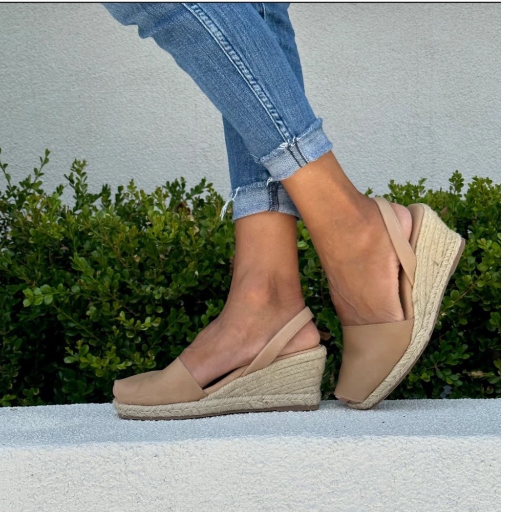 Spanish Sandal Co Almond Leather Espadrille Wedges Slingback Made in Spain 41 10